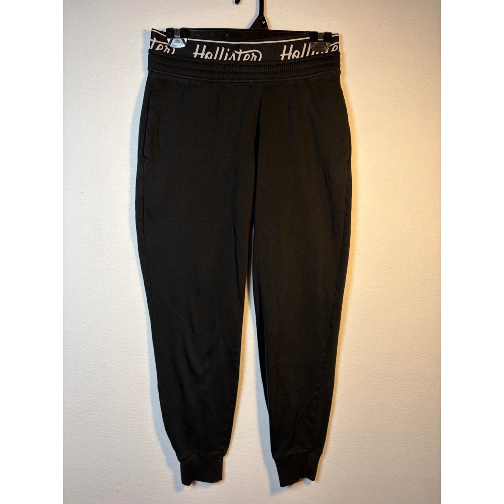 Hollister Joggers Women Small Black Excellent High-Rise Logo Waistband Fleece